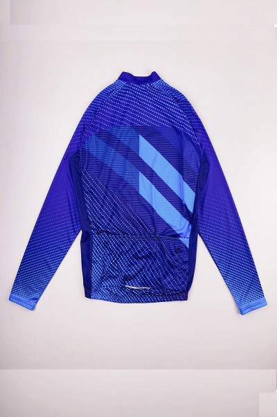 Making Long Sleeve Breathable Cycling Shirts Custom Blue Zip Style Moisture Wicking Road Cycling Shirts Cycling Shirt Shop SKCSCP007 front view